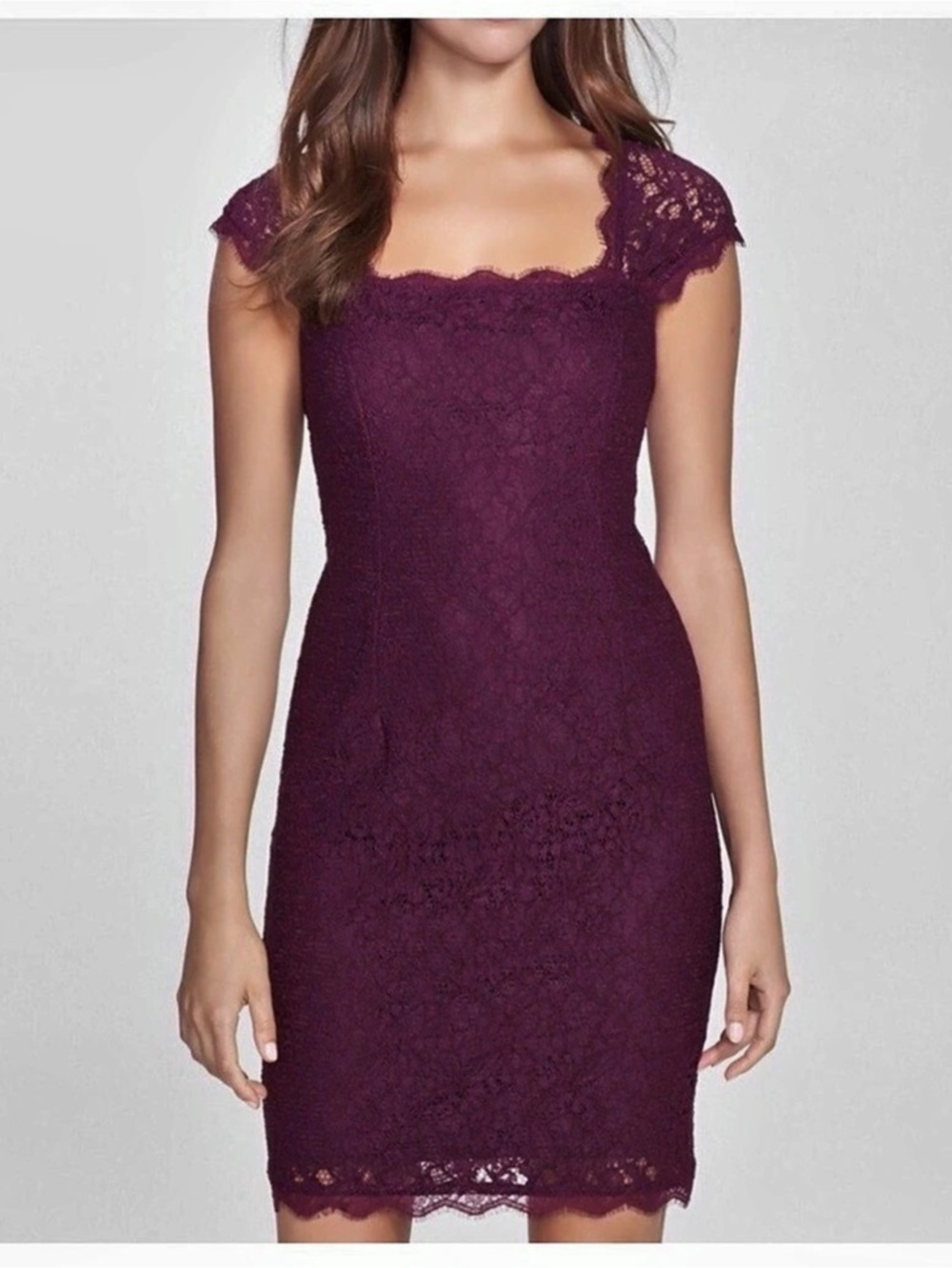 Adrianna Papell Wine Purple Lace Square Neck Sheath Dress Sheath Dress